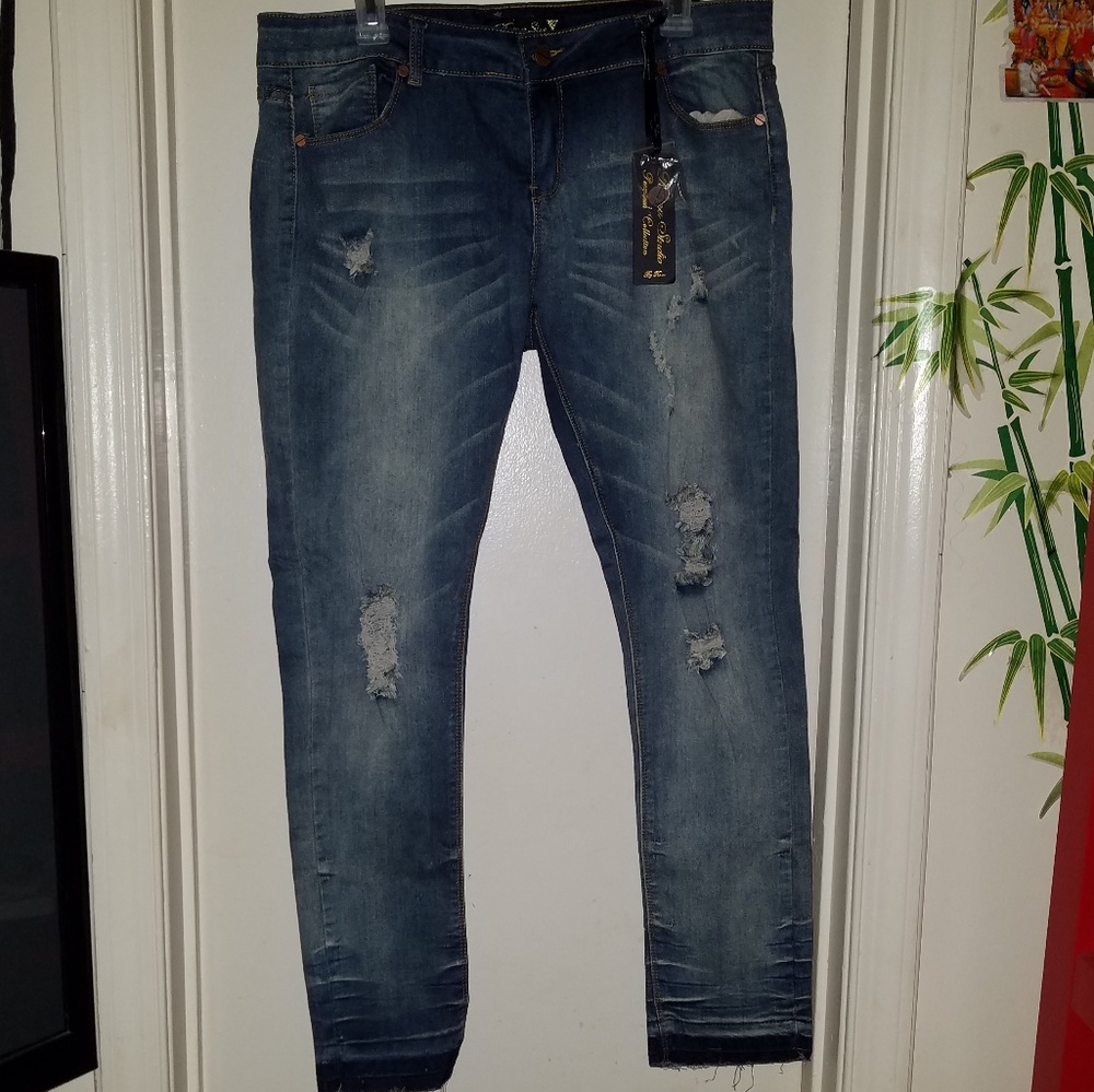 Distress blue jeans